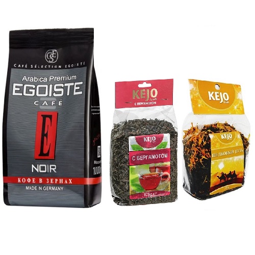 Кофе в зернах и 2 пачки чая